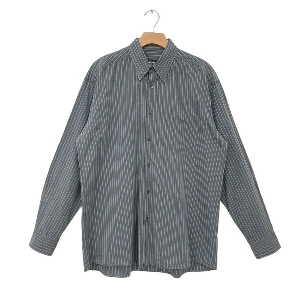 Hugo Boss Shirt Mens Large Gray Cotton Striped Long Sleeve Button Up Work Office - Picture 1 of 12